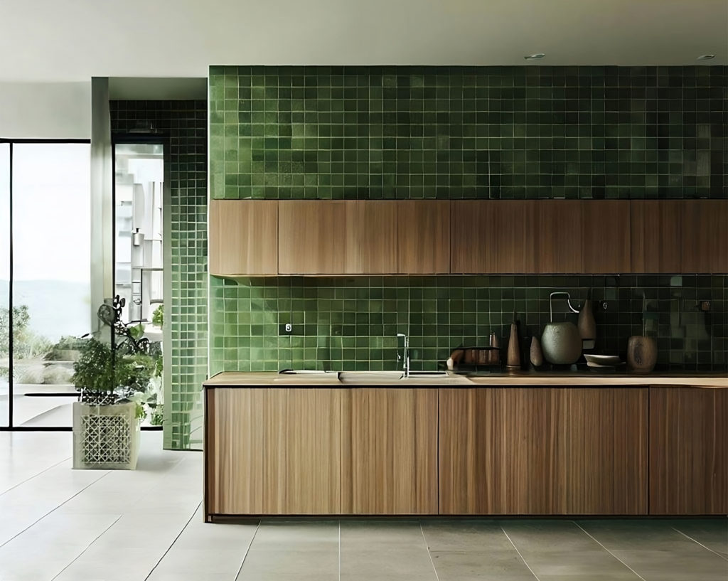 cocina con azulejos verdes